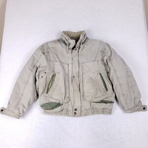 McGregor We Cover The Globe Quilted Utility Jacket L Beige Green Vintage 90s